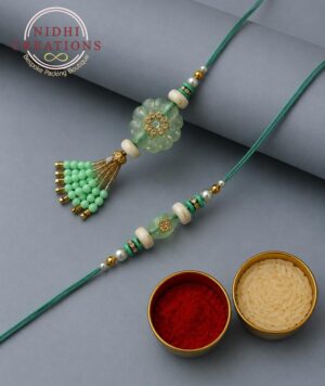 Mint Crystal Flower Pair Rakhi Set