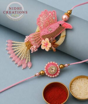 Pink Paradise Bird Pair Rakhi Set