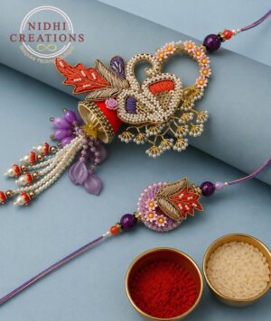 Royal Purple Orange Pair Rakhi Set