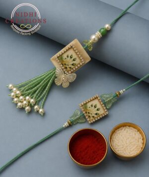 Peacock Rectangle Pair Rakhi Set