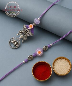 Lavender Songbird Pair Rakhi Set