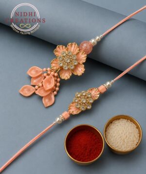Peach Blossom Pair Rakhi Set