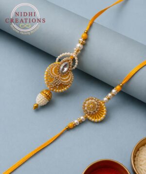 Yellow Pearl Pair Rakhi Set