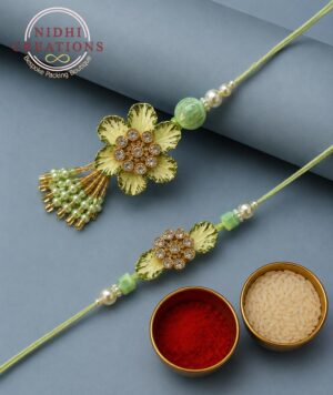 Green Blossom Pair Rakhi Set