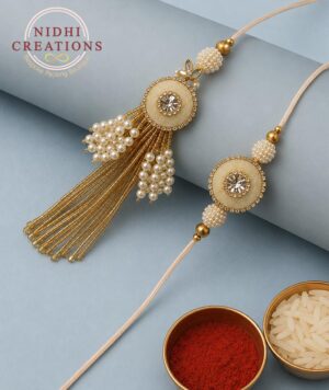 Ivory Crystal Pair Rakhi Set