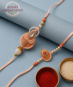 Peach Pearl Pair Rakhi Set