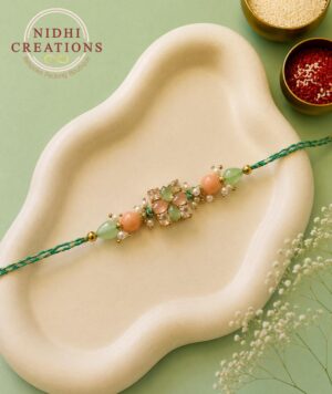 Jade Peach Crystal Square Rakhi
