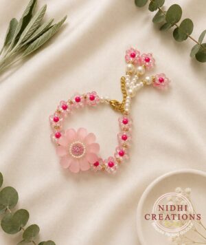 Pink Daisy Pearl Bhabhi Bracelet