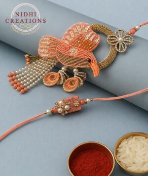 Coral Bird Pair Rakhi Set