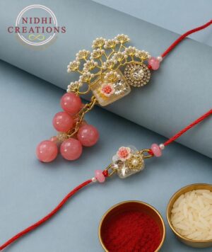 Pink Crystal Elegant Pair Rakhi Set