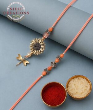 Peach Sunflower Pair Rakhi Set