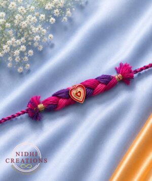Pink Heart Charm Braided Kids Rakhi